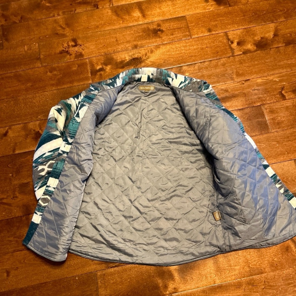 Teal And Gray Patterned Button-Up Jacket - image 4